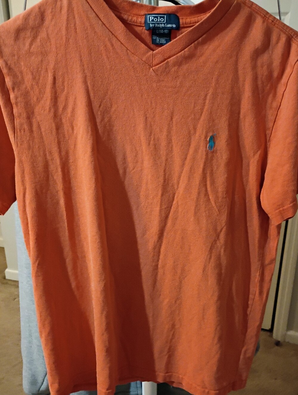 Polo by Ralph Lauren Orange V-Neck Tee with Blue Pony Logo